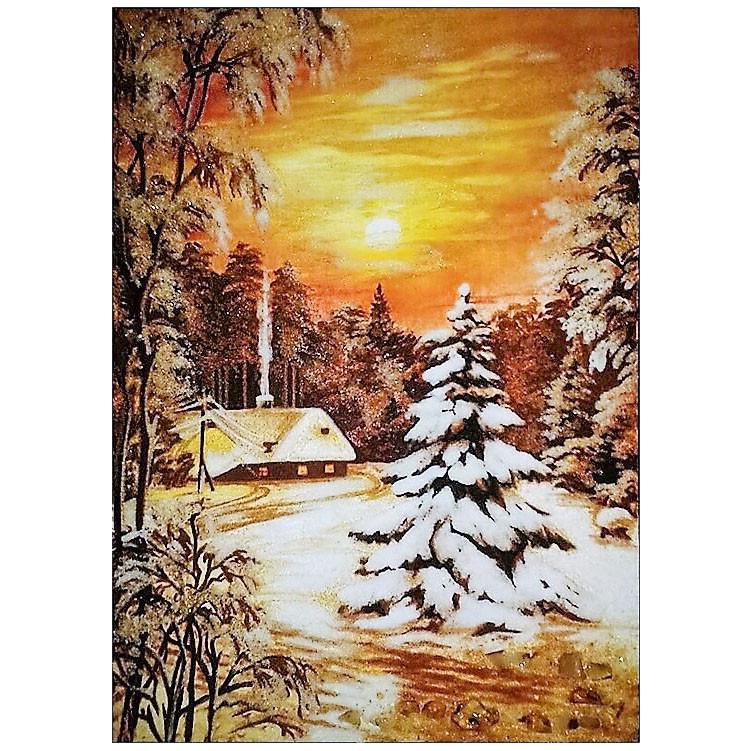 Картина Зимний вечер из янтаря 20х30 см (К0128-20х30)