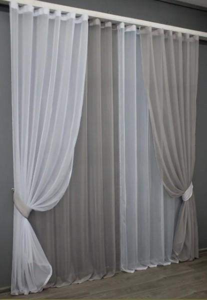 Комплект штор Инь/Янь шифон 1,5х2,7 м 4 шт. Белый/Серый (010дк) - фото 3