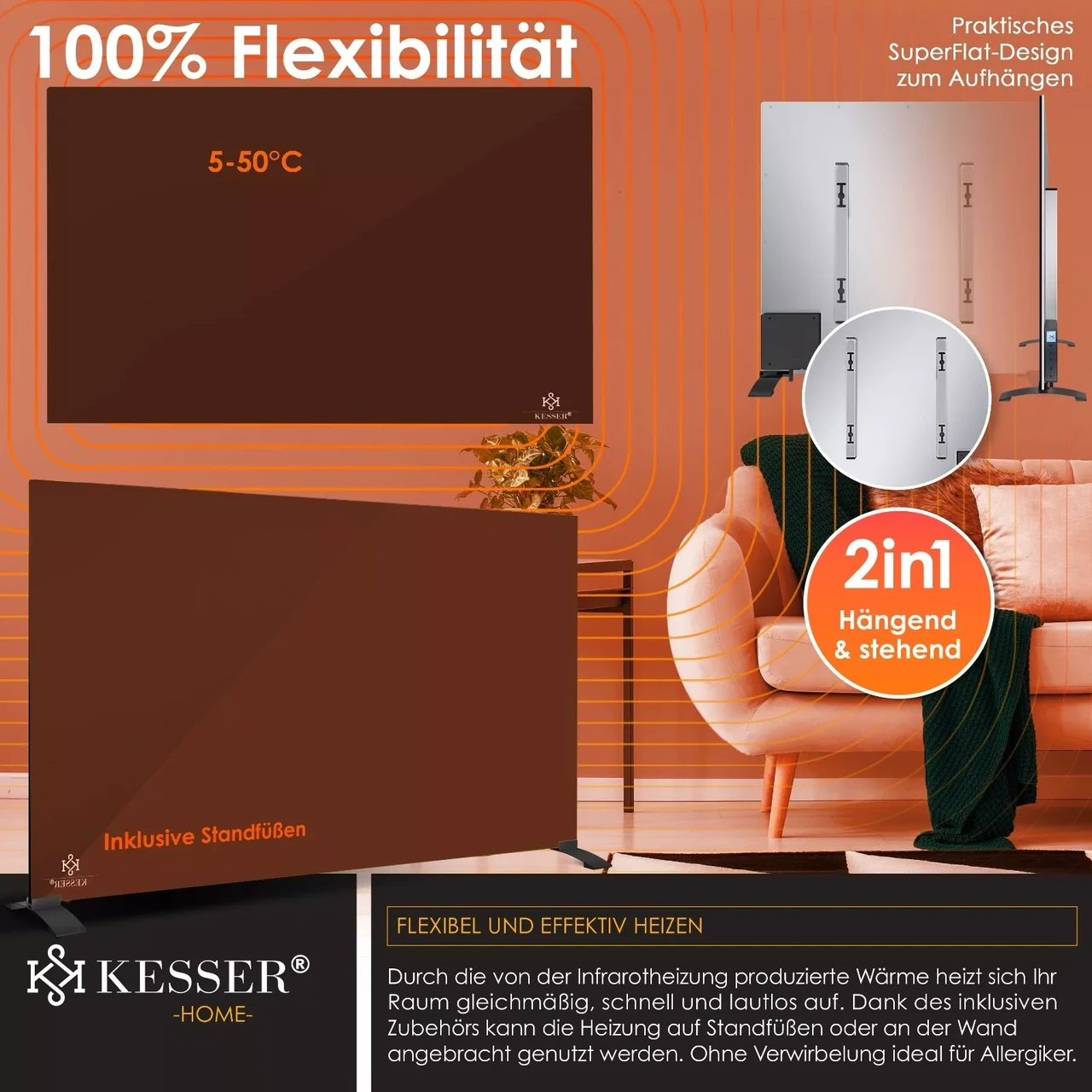 Инфракрасный обогреватель KESSER 520 Вт 50°C (225845498230we-520) - фото 7 Инфракрасный обогреватель KESSER 520 Вт 50°C (225845498230we-520) - фото 7