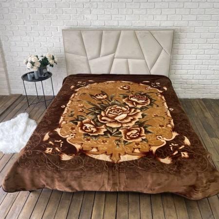 Покрывало плюшевое Цветы велюровое евро 200х240 см Коричневый (П4К-al-cap-pled-001)
