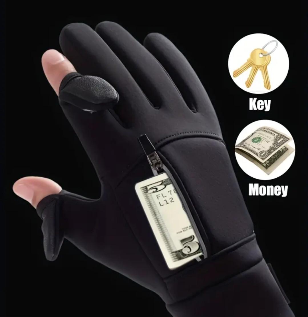 Рукавички зимові чоловічі сенсорні з кишенею спортивні водонепроникні флісові XL Чорний (2470741813) - фото 4