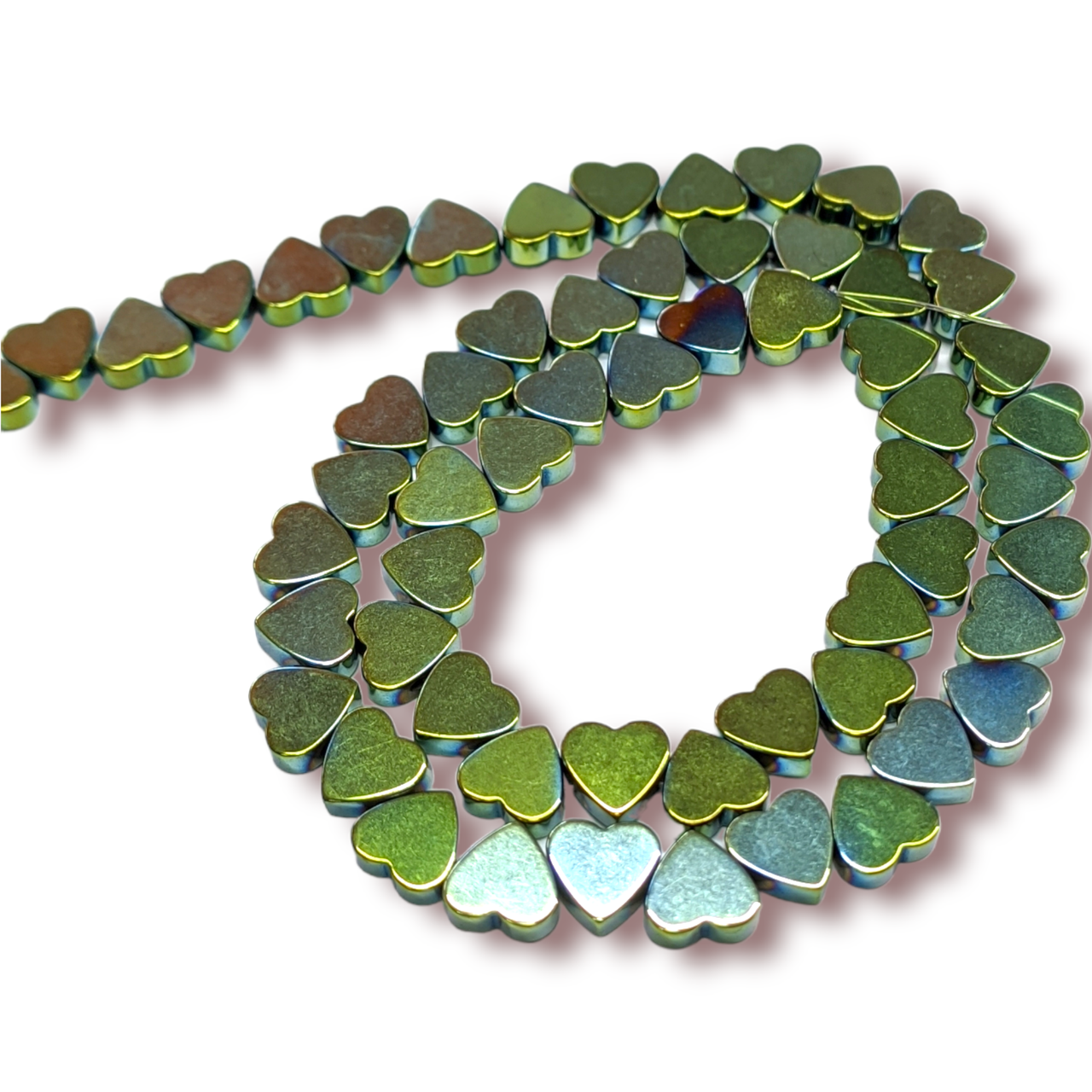 Бусины Сердце Гематит 6х2 мм Рондель Боковое отверстие нить 40 см Зеленый (БГ0602с35)