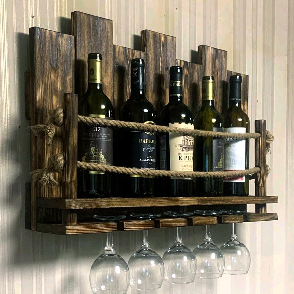 Полка для вина настенная из дерева Тумина Мустанг (ПНК-009129)