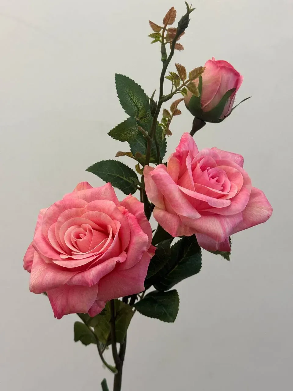 Искусственная текстильная роза 3 цветка на ветке Розовый (P0003)