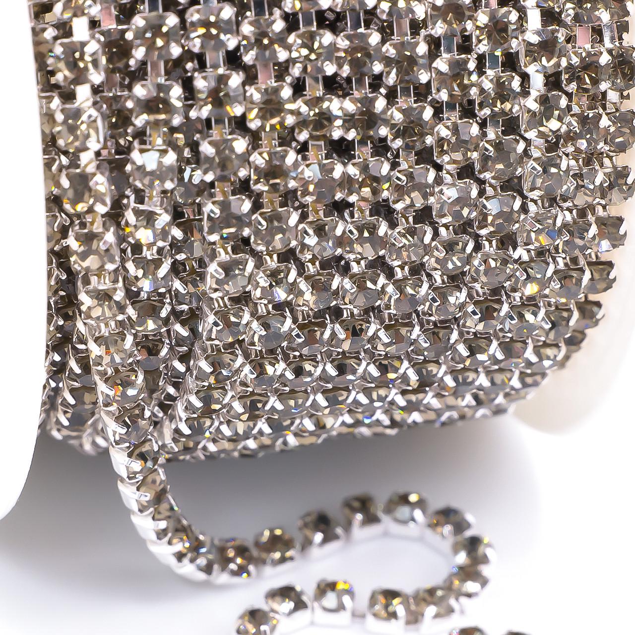 Цепь стразовая SS10 2,8 мм 1 м Black Diamond silver (ЦС1003с12)