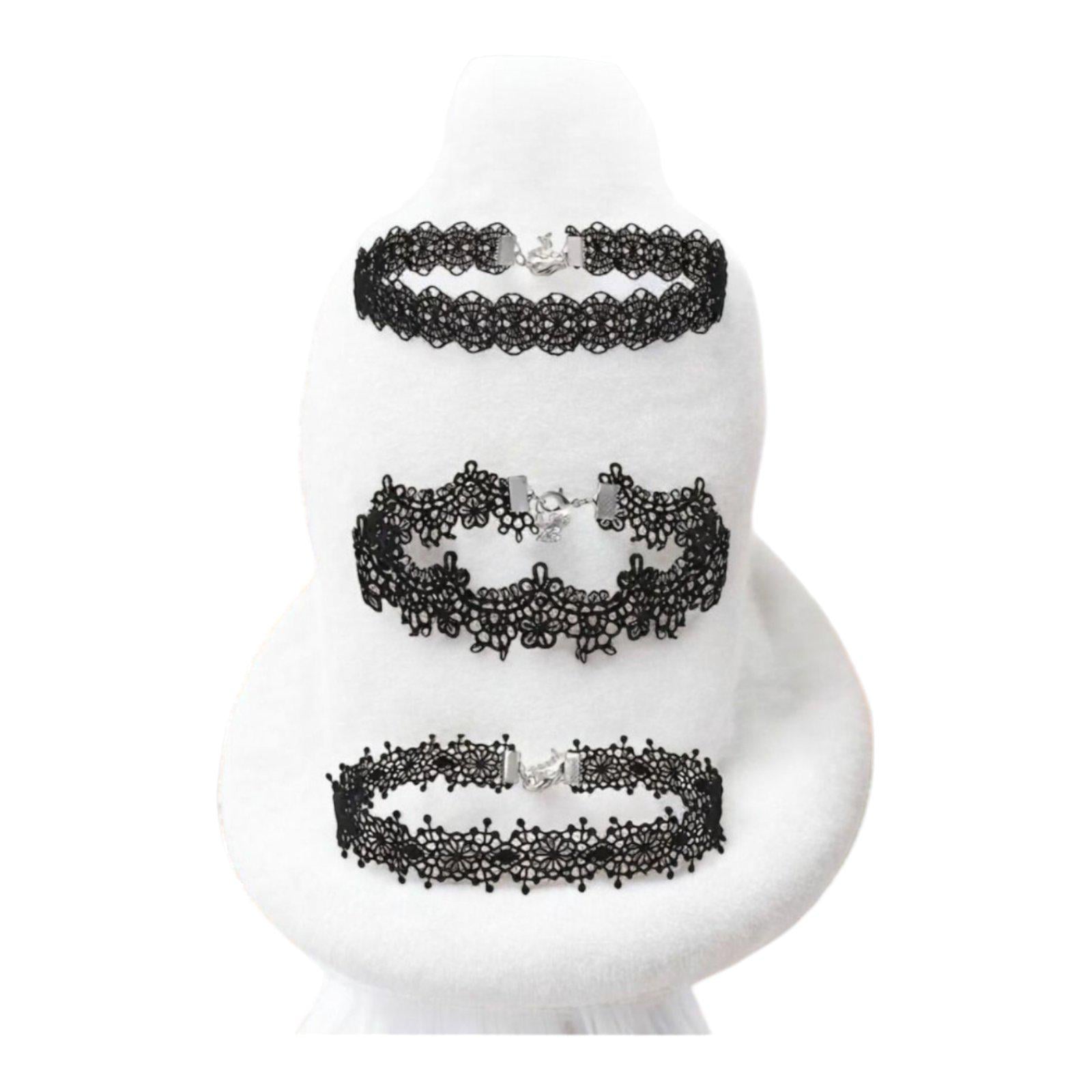 Набор чокеров кружевных женских 20 см Черный (32373611)
