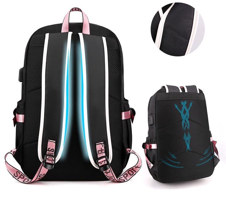 Школьный рюкзак для девочки в японском стиле Kuromi с USB-портом и меховым помпоном Black (2492734540) - фото 4