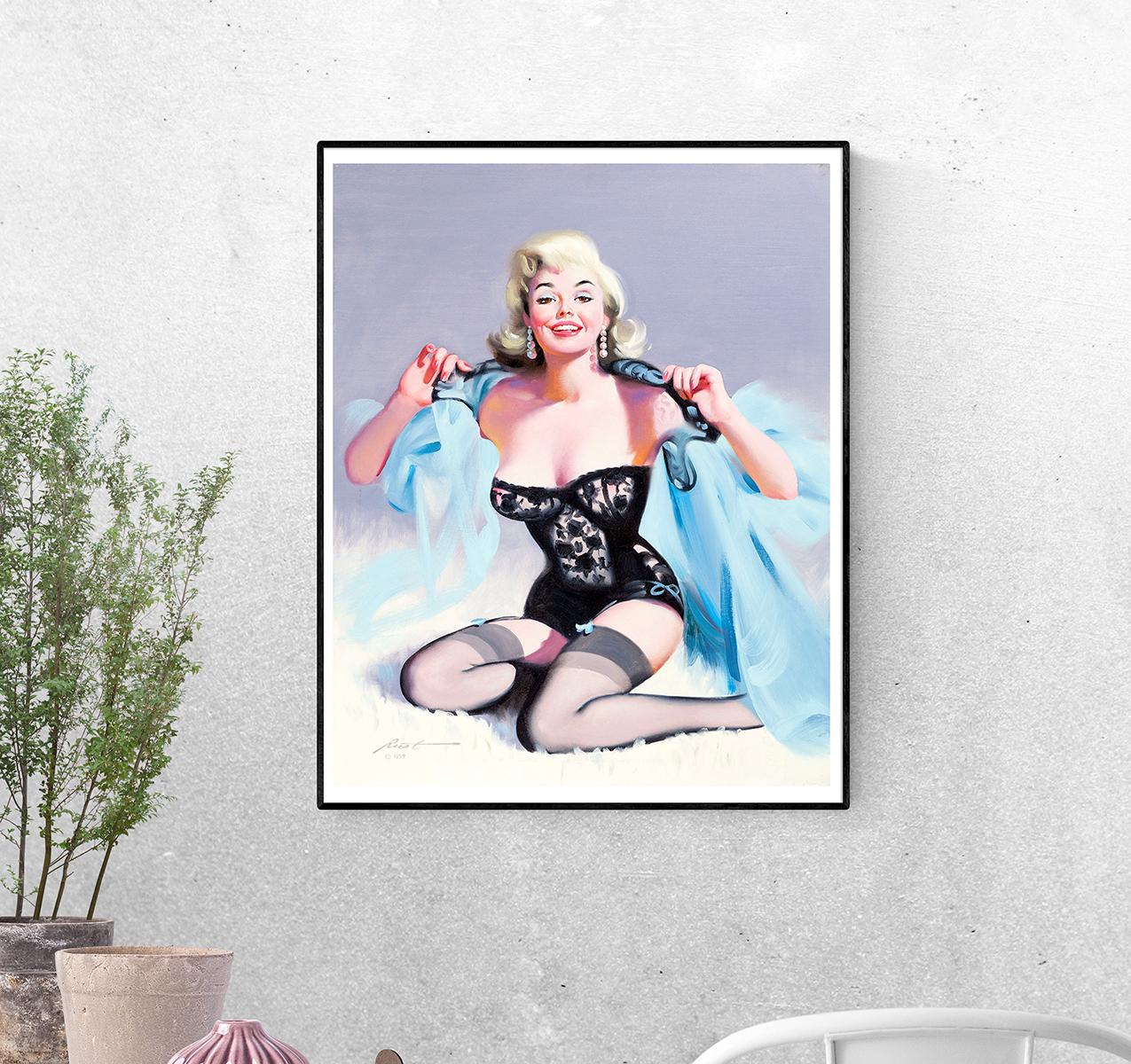 Постер Блондинка в черном корсете. Дональд Раст формат А-4 (pin_up1740001_Poster)