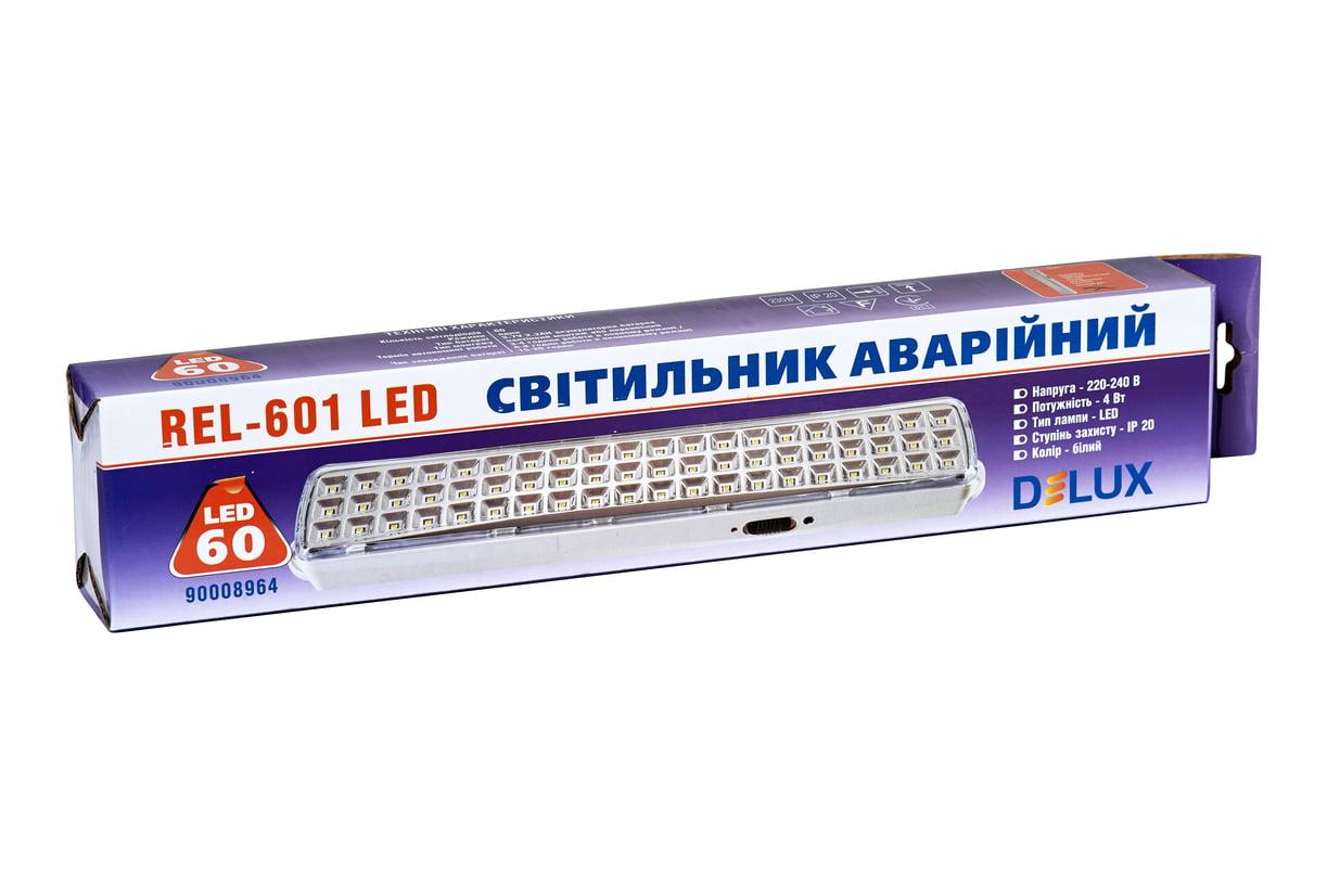 Светильник светодиодный аварийный Delux REL-601 3.7 V 2 Ah 60 LED 4 Вт 360x65x35 аккумуляторный (90016961) - фото 2