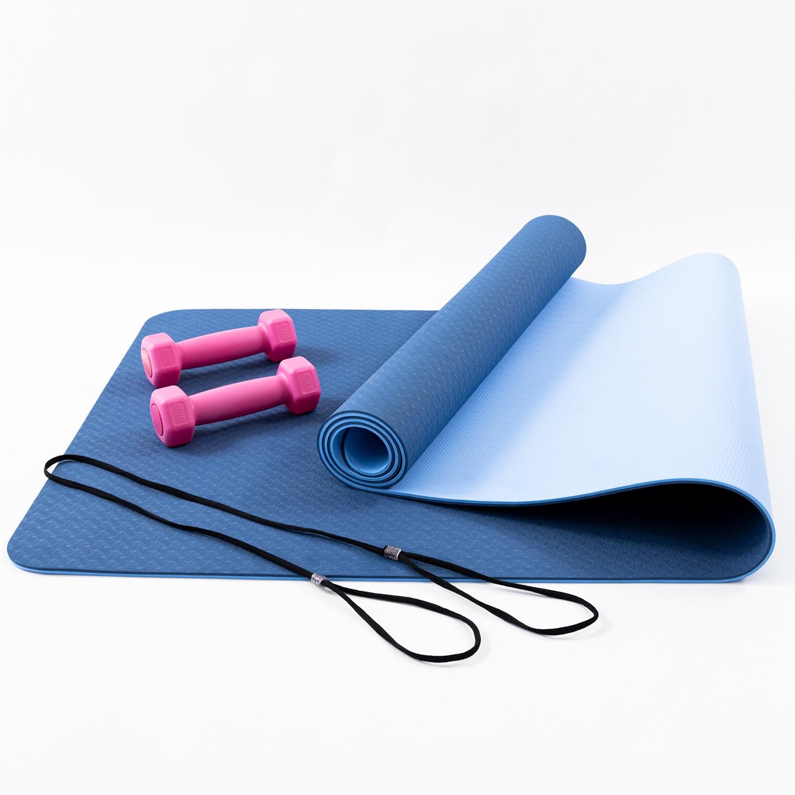 Коврик для йоги и фитнеса TPE и гантели для фитнеса и спорта 2шт по 0.5кг OSPORT Set 62 Сине-розовый (n-0092)