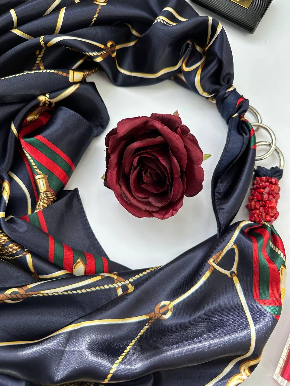 Платок дизайнерский My Scarf Королевский украшен коралом Синий (15451706) - фото 2