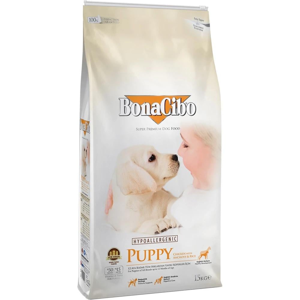 Корм сухий BonaCibo Puppy Chicken&Rice with Anchovy для цуценят всіх порід з куркою анчоусами та рисом 15 кг (BC405703)