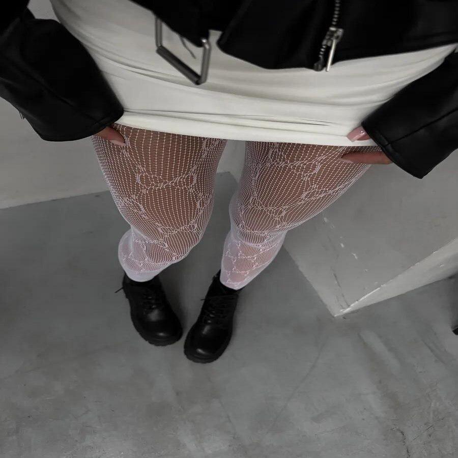 Колготки сетчатые женские с узором осенние OS Белый (VLD64) - фото 2