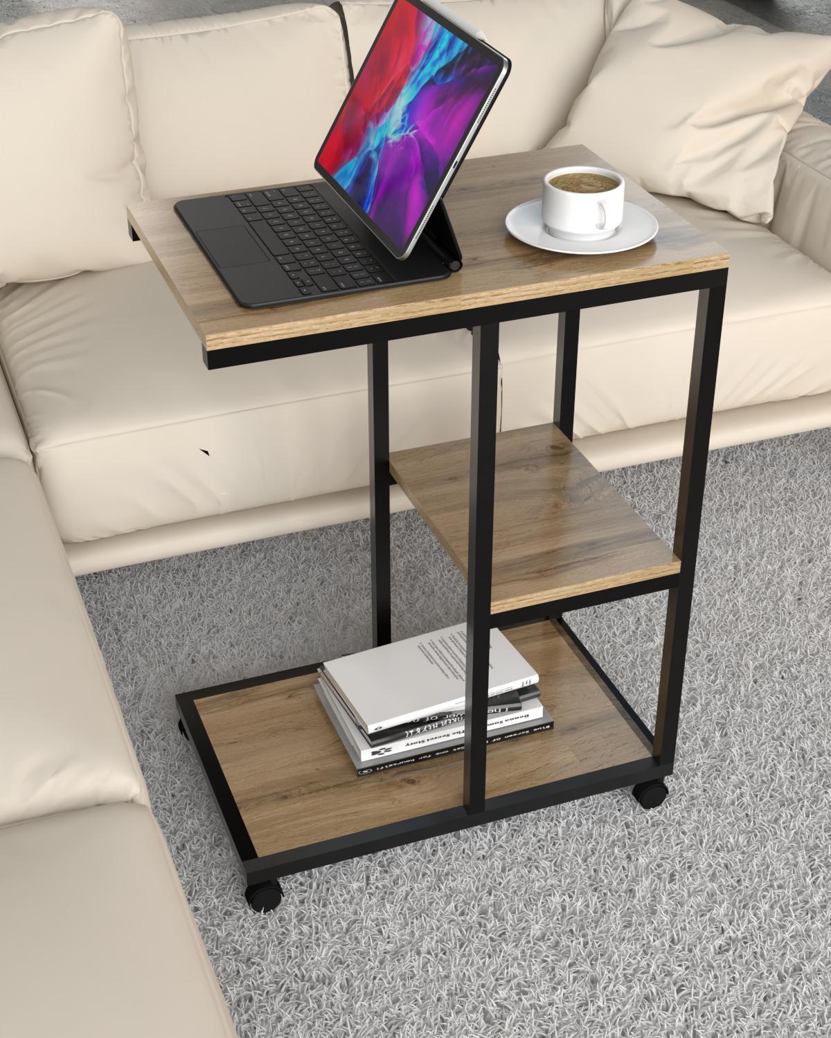 Приставной столик на колесах EcoLoft Флауто DSP-1417-1 в стиле лофт Дуб Аппалачи (32464603)