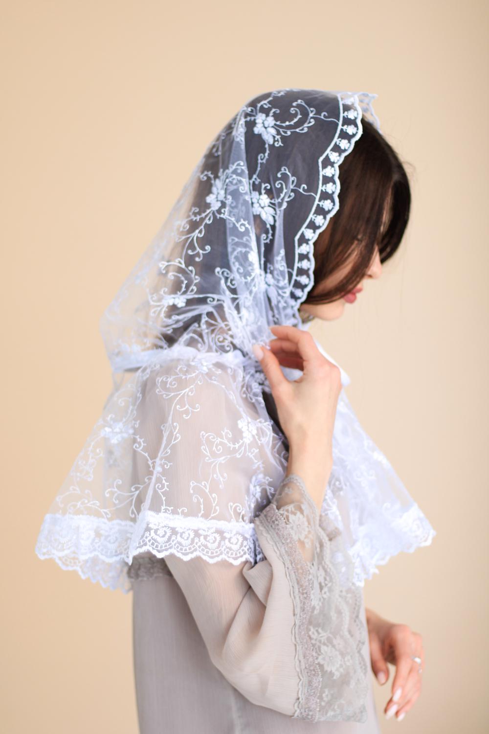 Палантин на голову для храму Білий (п011) - фото 5