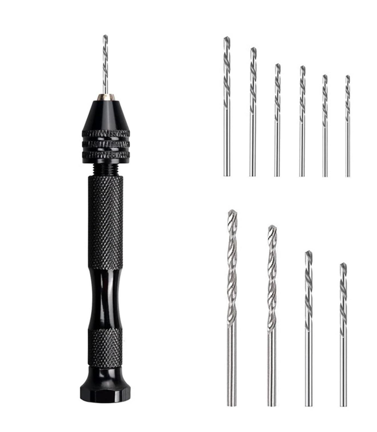 Дриль ручний з алюмінієвим корпусом і 10 свердлами Чорний (29428)