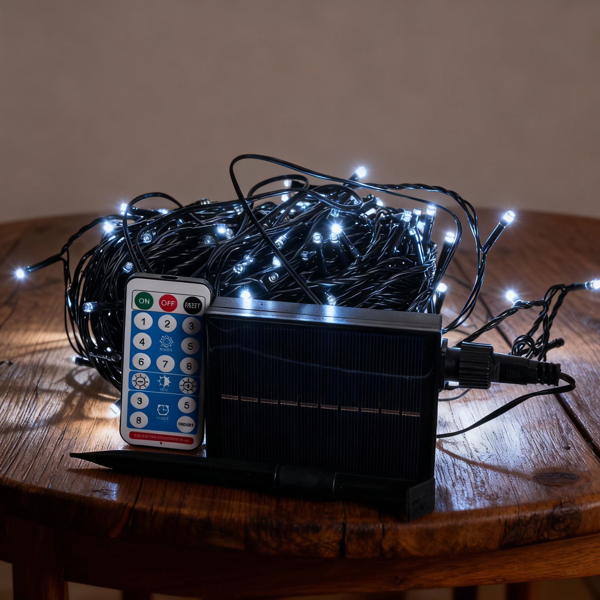 Гирлянда сетевая нить уличная на солнечной батарее 30 м 300 LED диодов 8 динамических режимов Черный/Белый (SB300L30MBW)