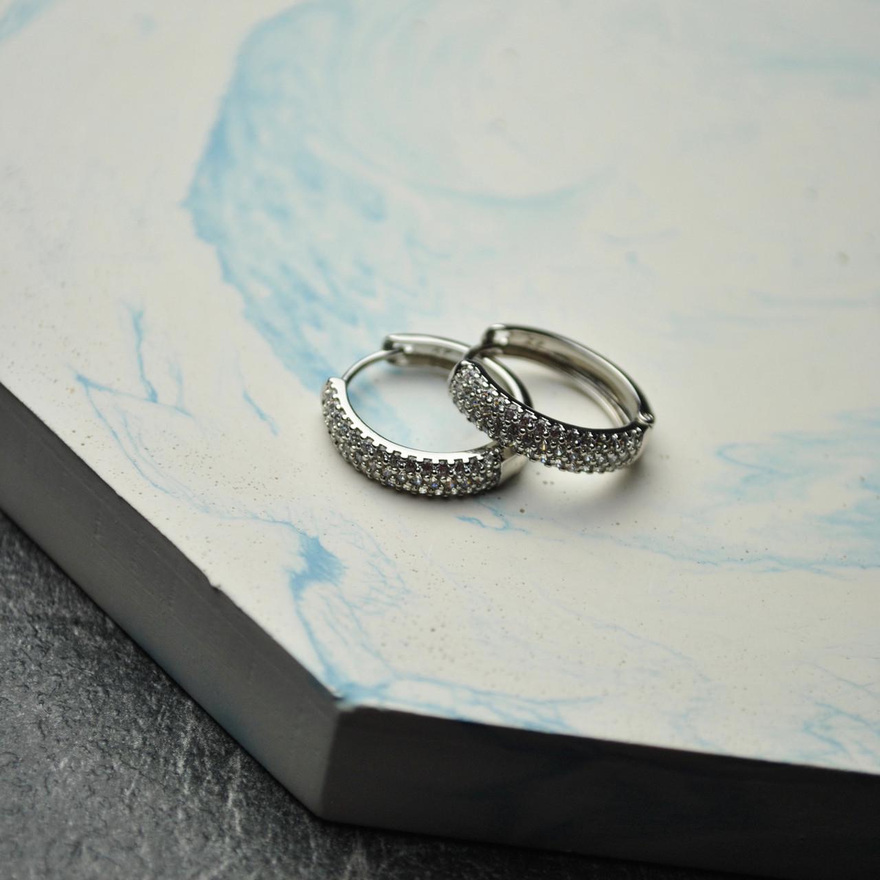 Сережки кольца с фианитами медицинская сталь родий (x166-1)