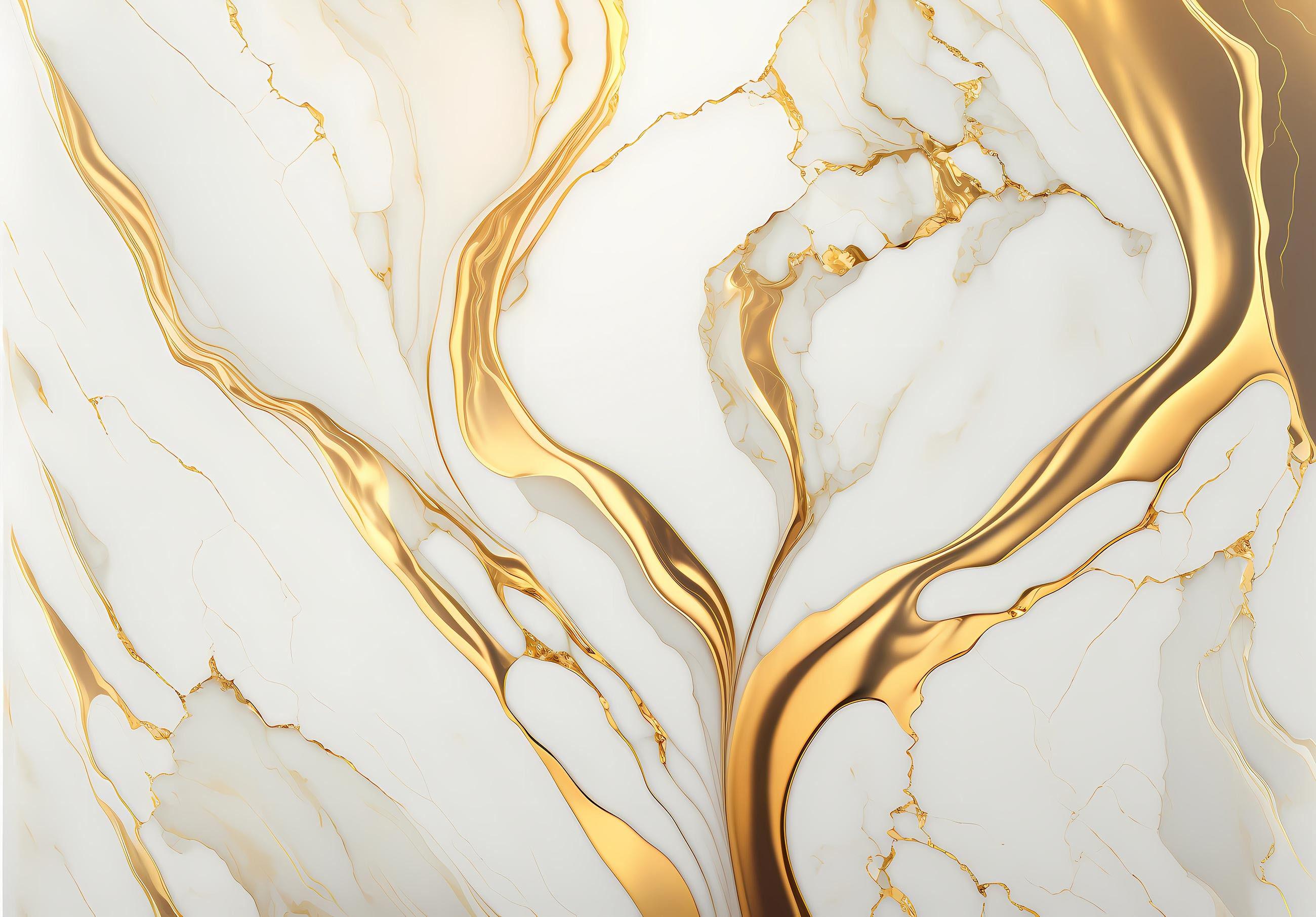 Фотошпалери флізелінові Золотий мармур абстракція з клеєм 416x290 см Білий (14859VEXXXXL) - фото 2