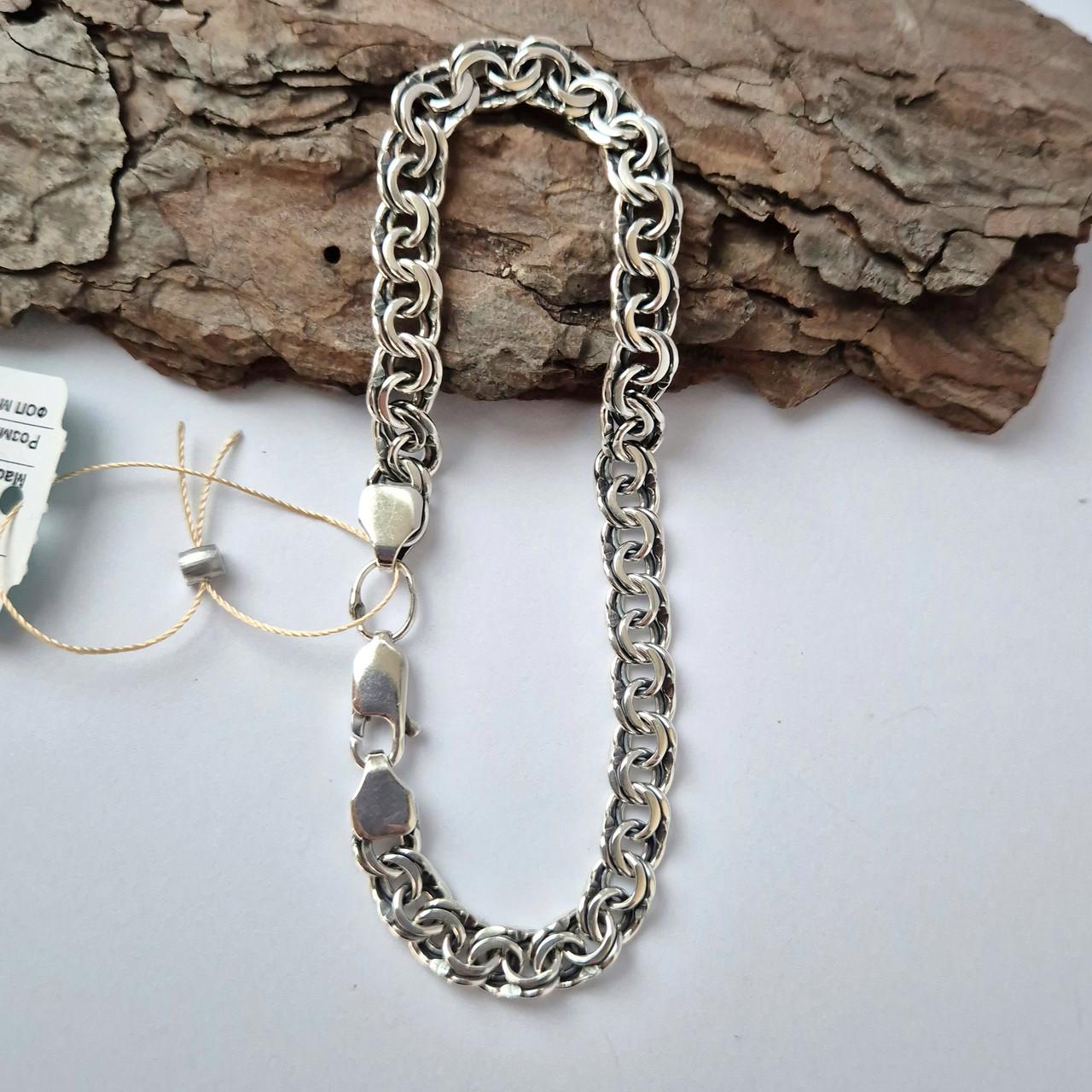 Браслет плоский Бисмарк 21 см серебро черненное 925 пробы 13,10 г (л11)