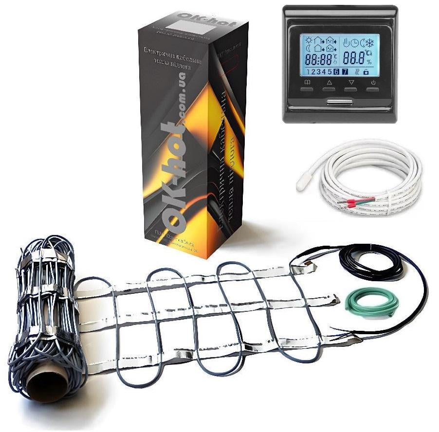 Мат ​​двожильний Ok-hot 5 кв. м 838 Вт з програмованим терморегулятором Black/двома датчиками (78777)