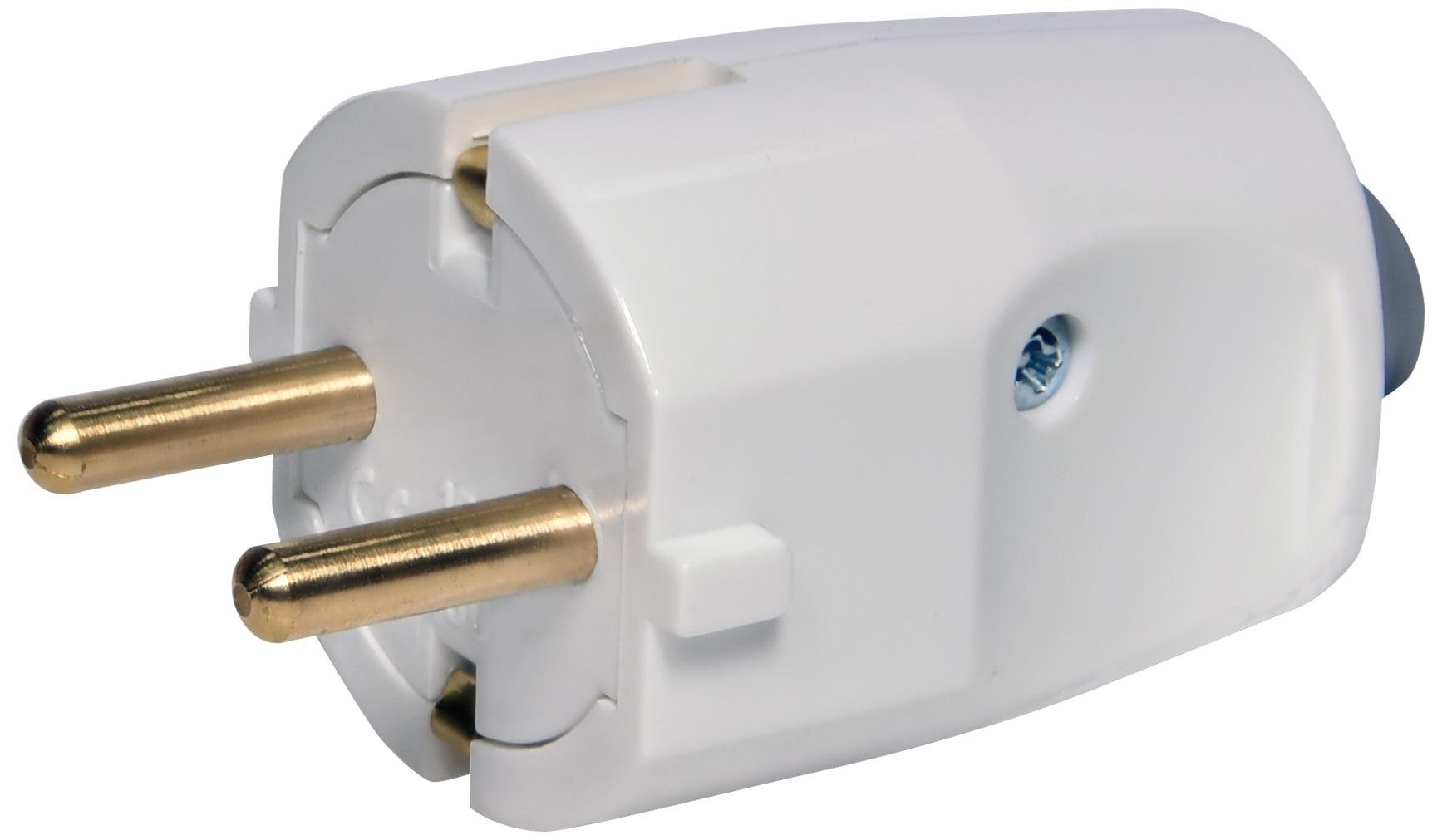 Вилка побутова із заземленням кутова/пряма ETI PPW-UNI 16А 2P+PE полікарбонат IP20 Білий (4481003)