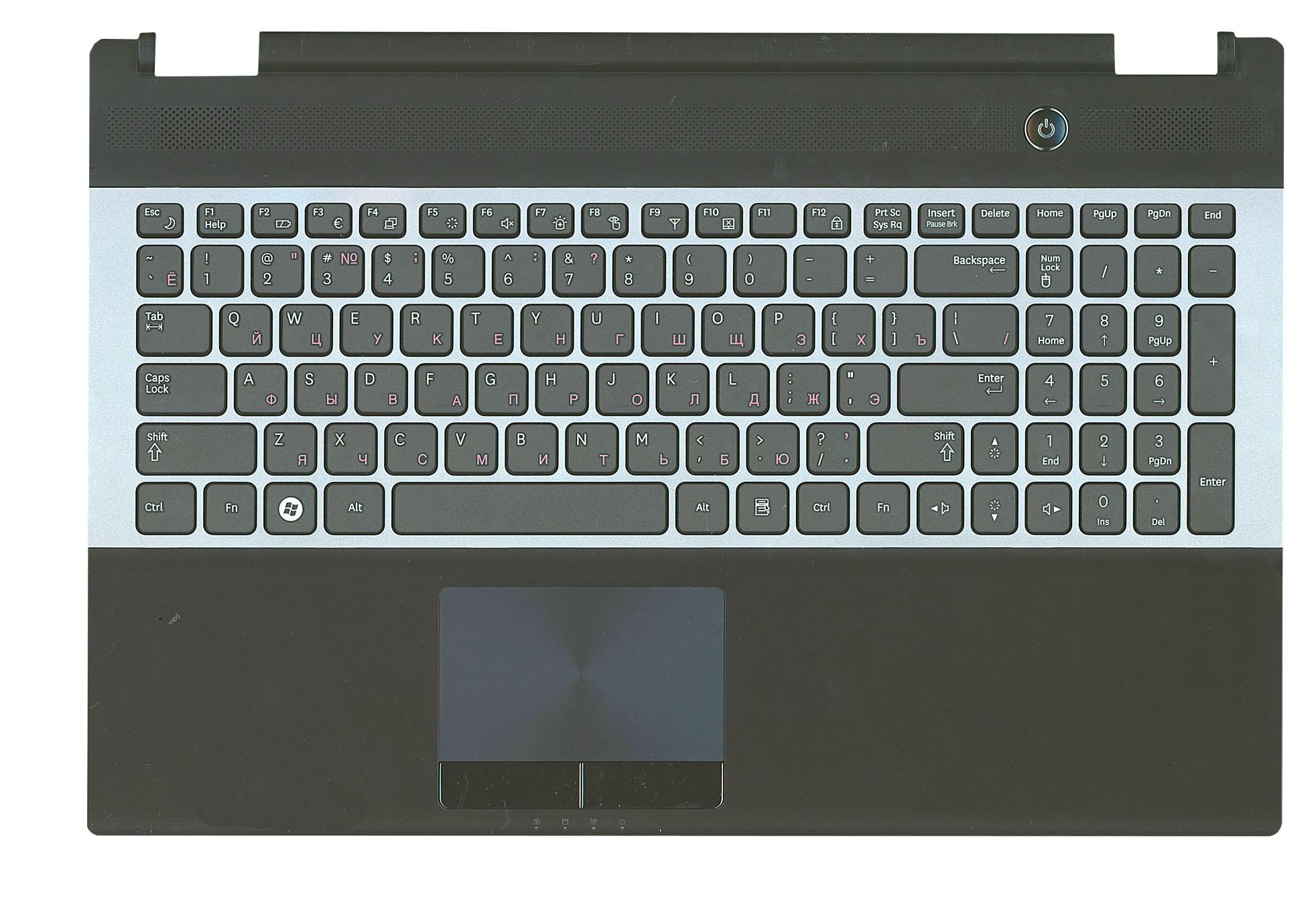Клавиатура для ноутбука Samsung RC530 Silver Frame Black TopCase Black Клавиатура для ноутбука Samsung RC530 Silver Frame Black TopCase Black