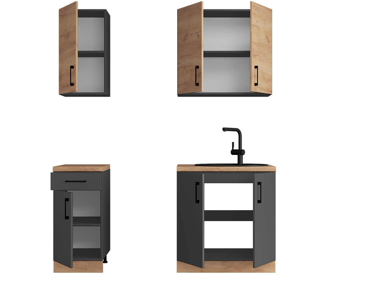 Комплект кухни К-1 Эверест Оптима без столешниц 1,8 м Крафт золотой/Антрацит (ЕК-26001) - фото 2