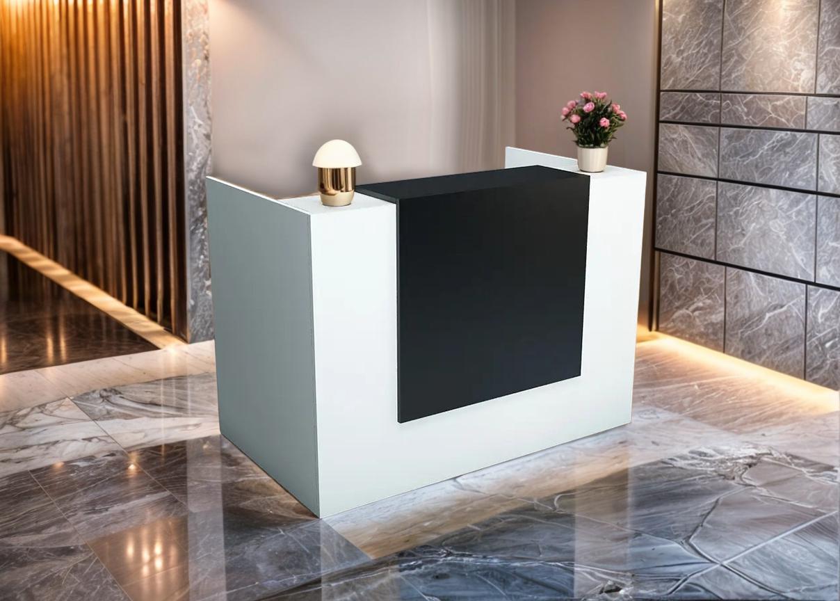 Стойка администратора Tobi Sho Ресепшн/2 для офиса/салона с подсветкой/1400х800х1000 мм Белый/Черный - фото 2