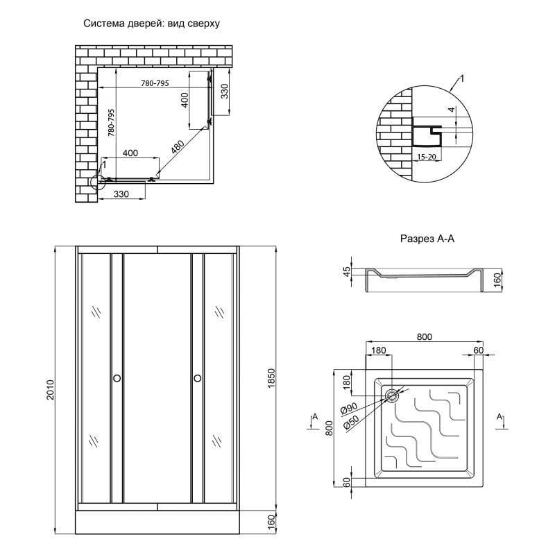 Душова кабіна Lidz WAWEL SC80x80.SAT.LOW.GR + душовий піддон MAZUR ST80x80x16 (LWASC8080SATLOWGR2SET) - фото 2