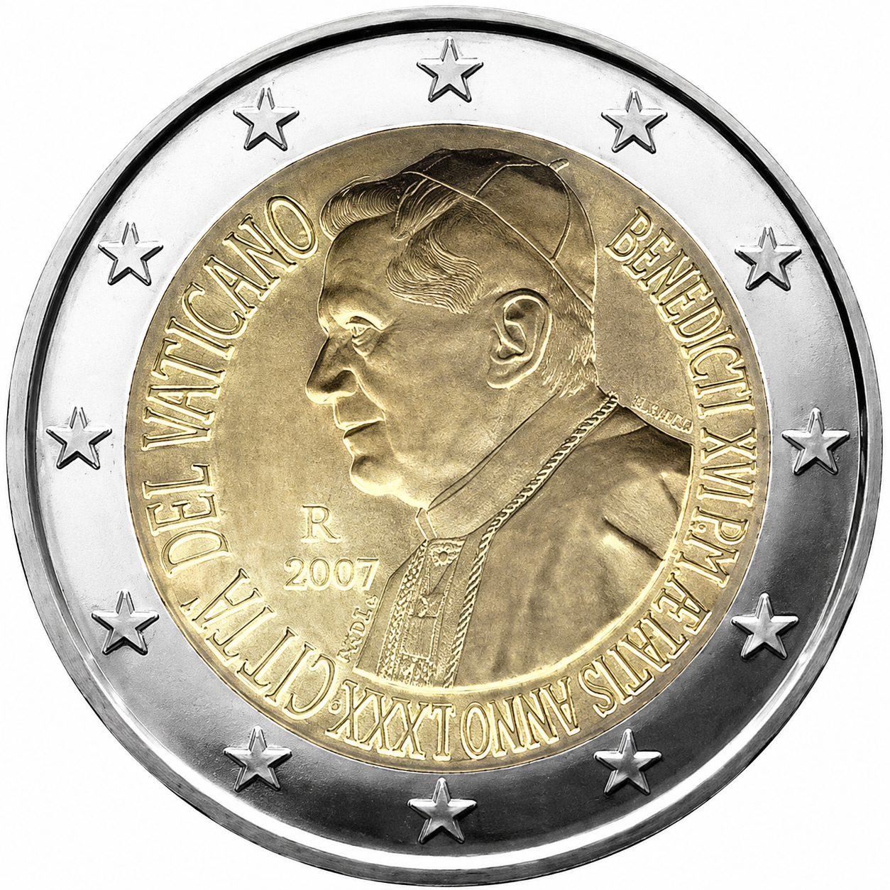 Колекційна монета Ватикан 2 євро 2007 80 років папи Бенедикта XVI UNC (KM#399)