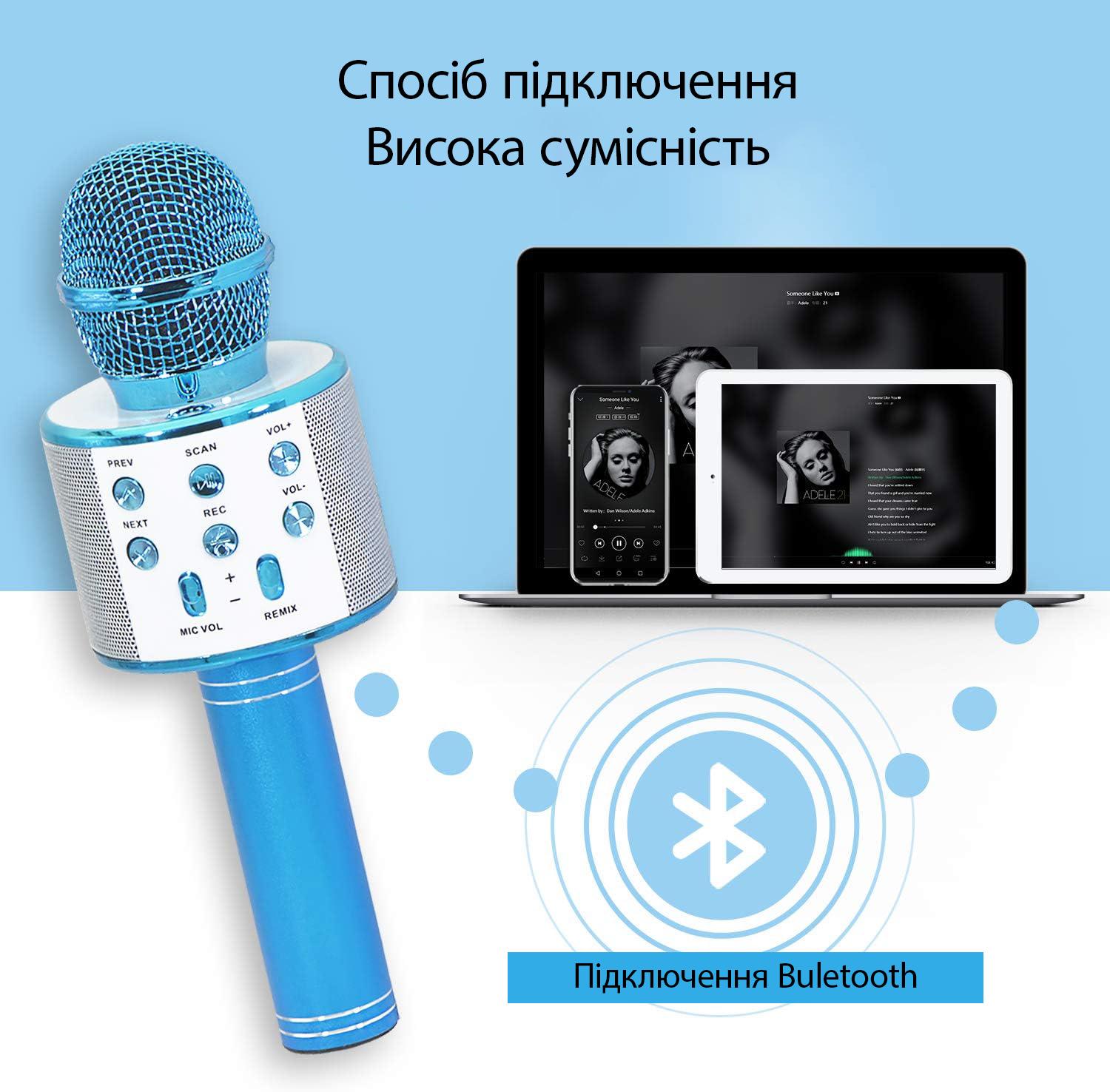 Микрофон для караоке Bluetooth Wster WS-858 Blue - фото 3