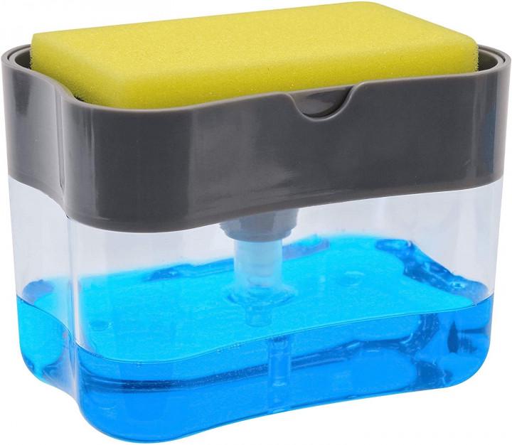 Диспенсер для миючого засобу із підставкою для губки Soap Pump Sponge Caddy Сірий