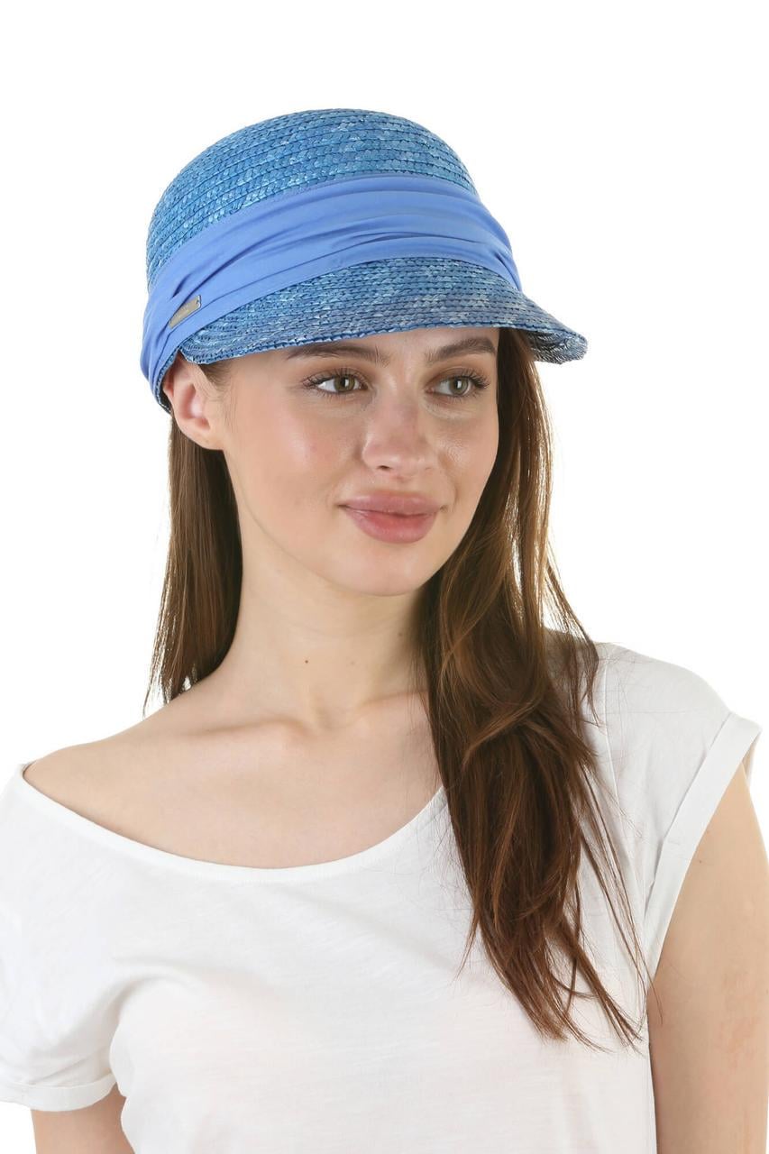 Кепка-жокейка із натуральної соломи зі стрічкою Блакитний