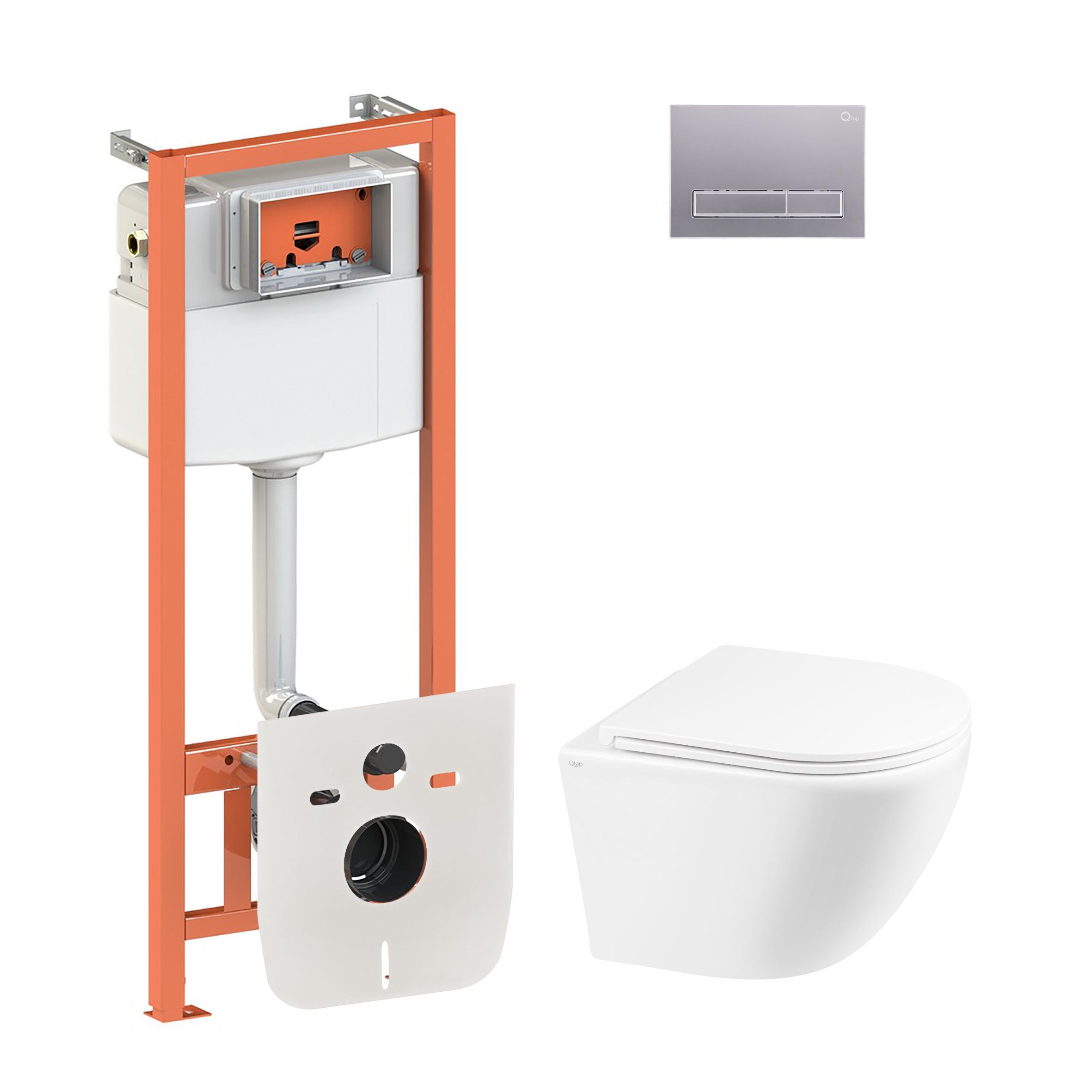 Комплект инсталляции Q-tap Nest QT044RO42657 с унитазом кнопка Сатин (124675)