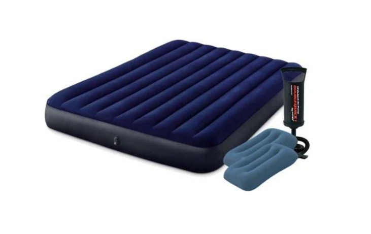 Надувной матрас двухместный Intex 152х203х25 см с двумя подушками и насосом Синий (64765-)
