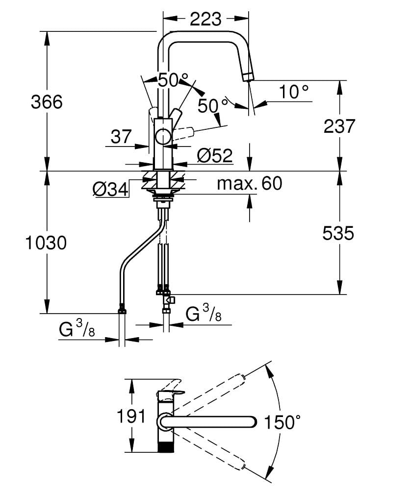 Змішувач для кухні Grohe Blue Pure Eurosmart 30583000 на дві води Хром (176878) - фото 2 Змішувач для кухні Grohe Blue Pure Eurosmart 30583000 на дві води Хром (176878) - фото 2