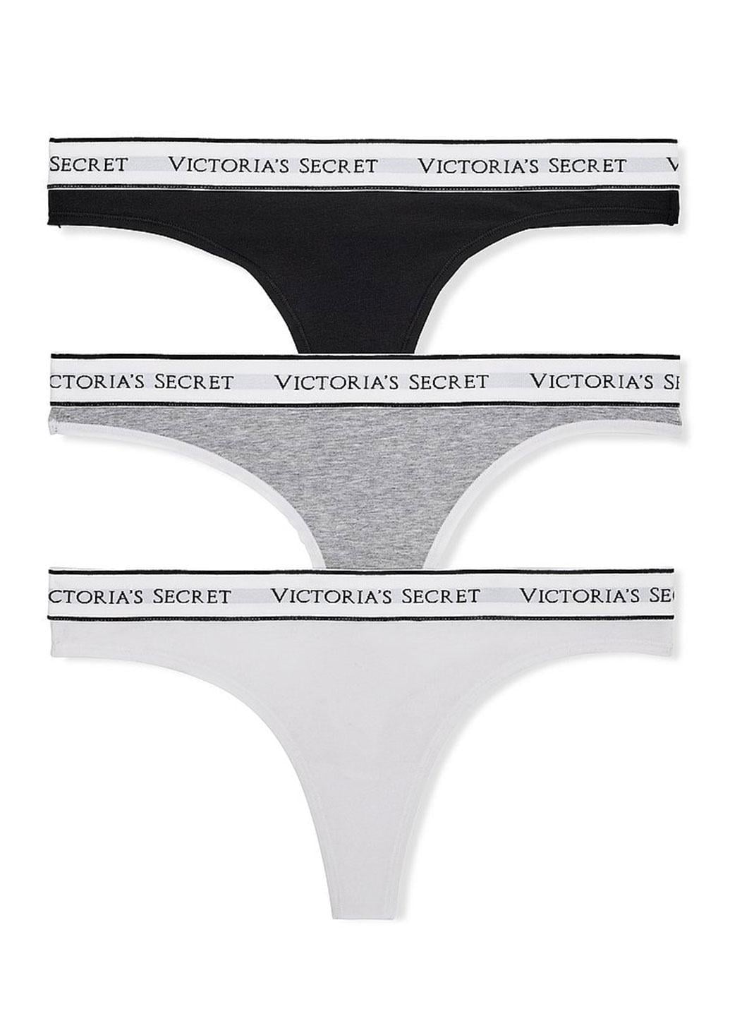 Набор трусиков стрингов Victoria's Secret Logo Cotton Thong Panties XL 3 шт. Разноцветный (144000434123QD7XL)