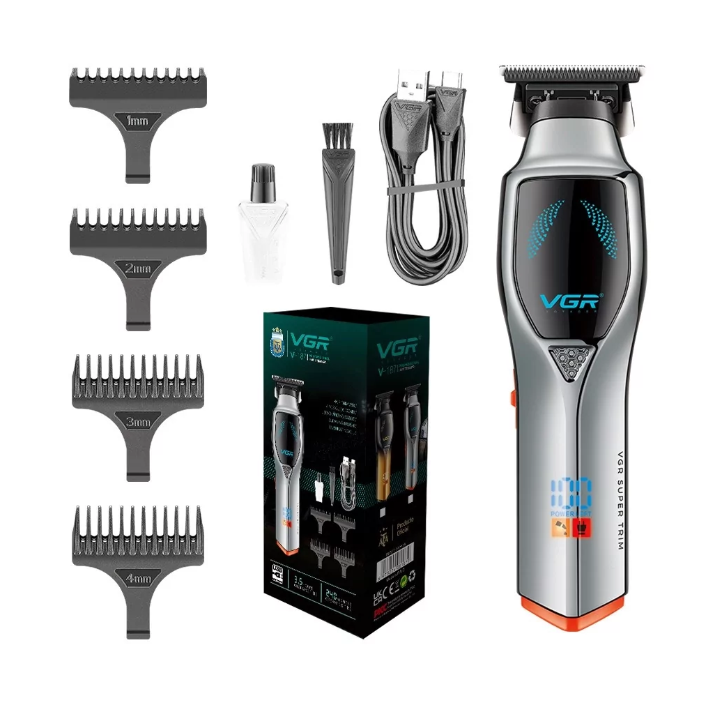 Машинка-триммер для стрижки волосся VGR V-187 4 насадки Сріблястий