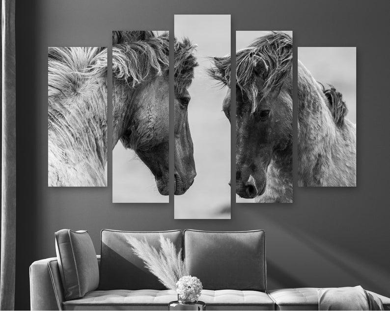 Модульная картина на холсте KIL Art Два коня из пяти частей 112x68 см (M51_M_72)