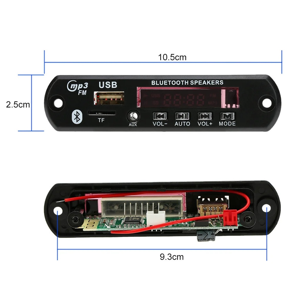 Авто MP3/FM модуль усилитель USB TF AUX SD Bluetooth 5-12В Черный - фото 7