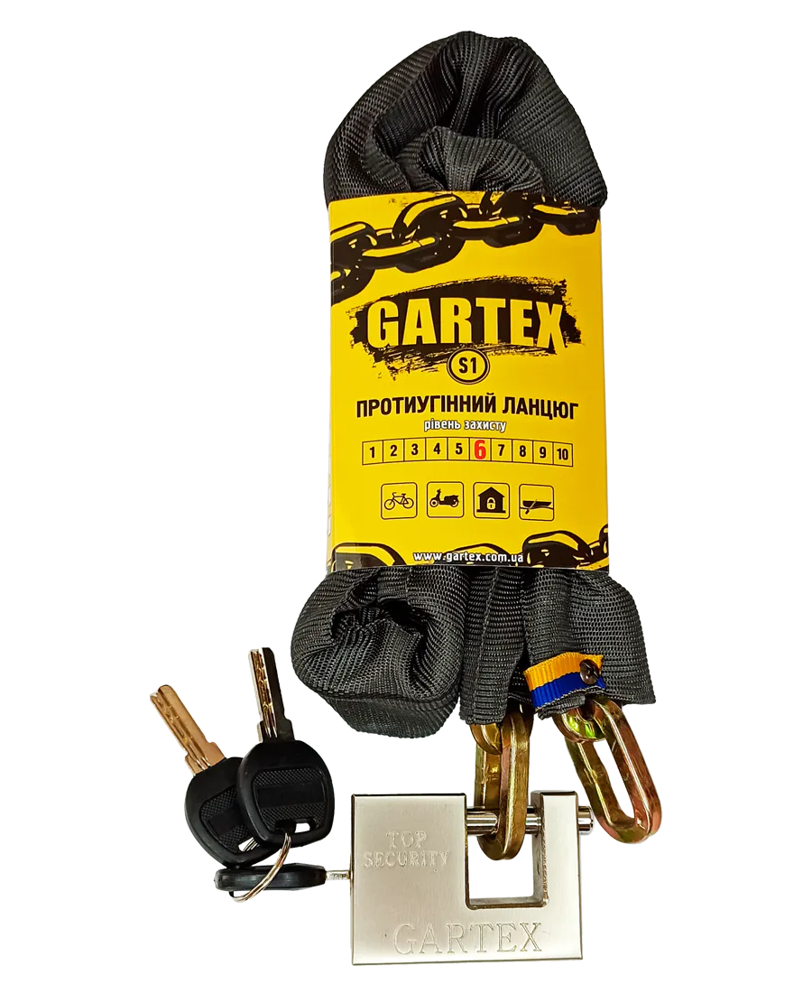 Замок велосипедный цепной прямоугольный GARTEX S1-1000 Light-003 Top security 60мм (06-130002)