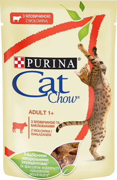 Корм вологий для дорослих котів Cat Chow by Purina з яловичиною та баклажанами в желе 85 г (95025)