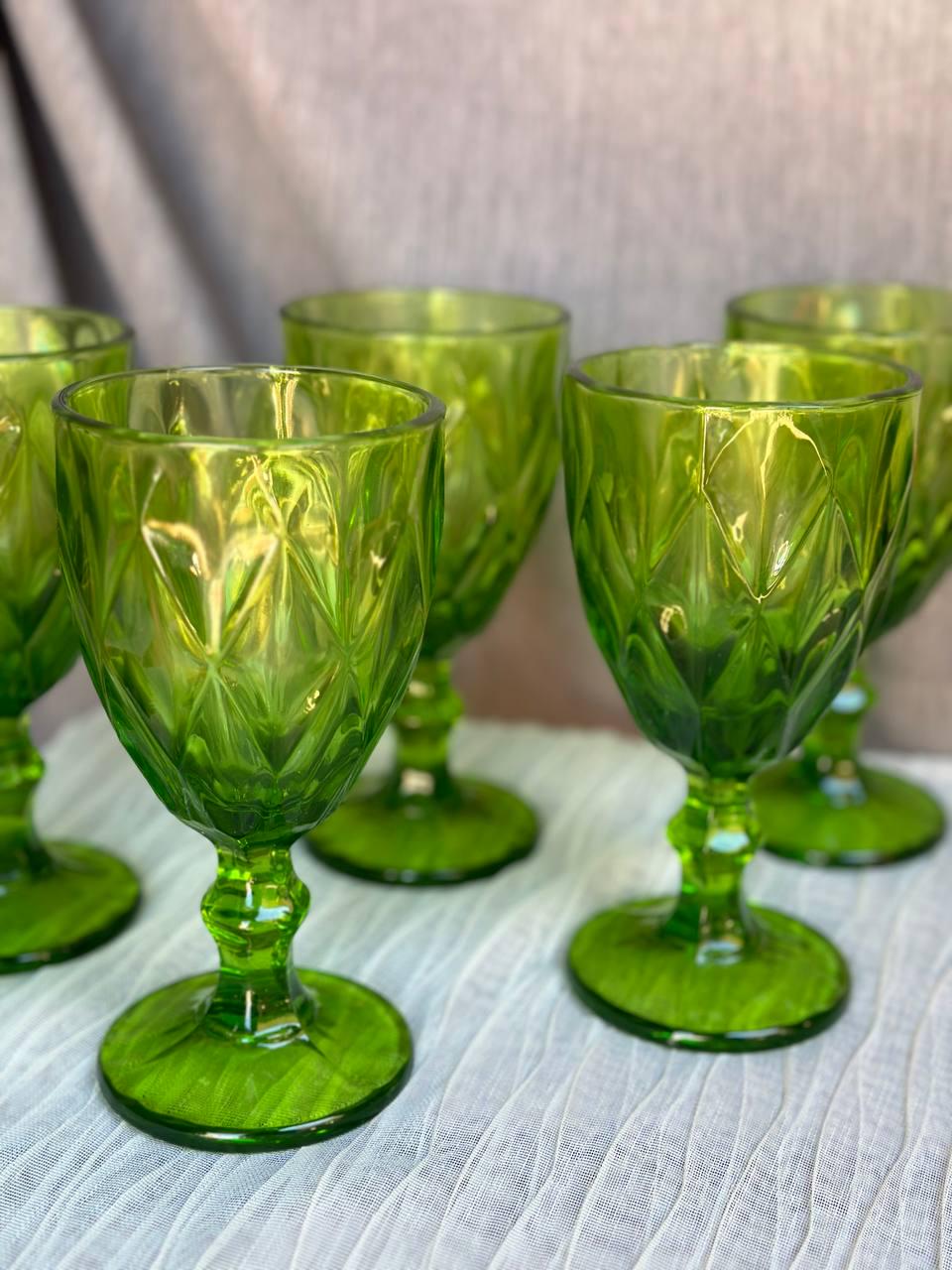 Набір келихів для вина TS Kitchen HP034GRR з товстого скла гранованих фігурних 6 шт. по 200 мл Салатовий (HP034GRR) - фото 4 Набір келихів для вина TS Kitchen HP034GRR з товстого скла гранованих фігурних 6 шт. по 200 мл Салатовий (HP034GRR) - фото 4