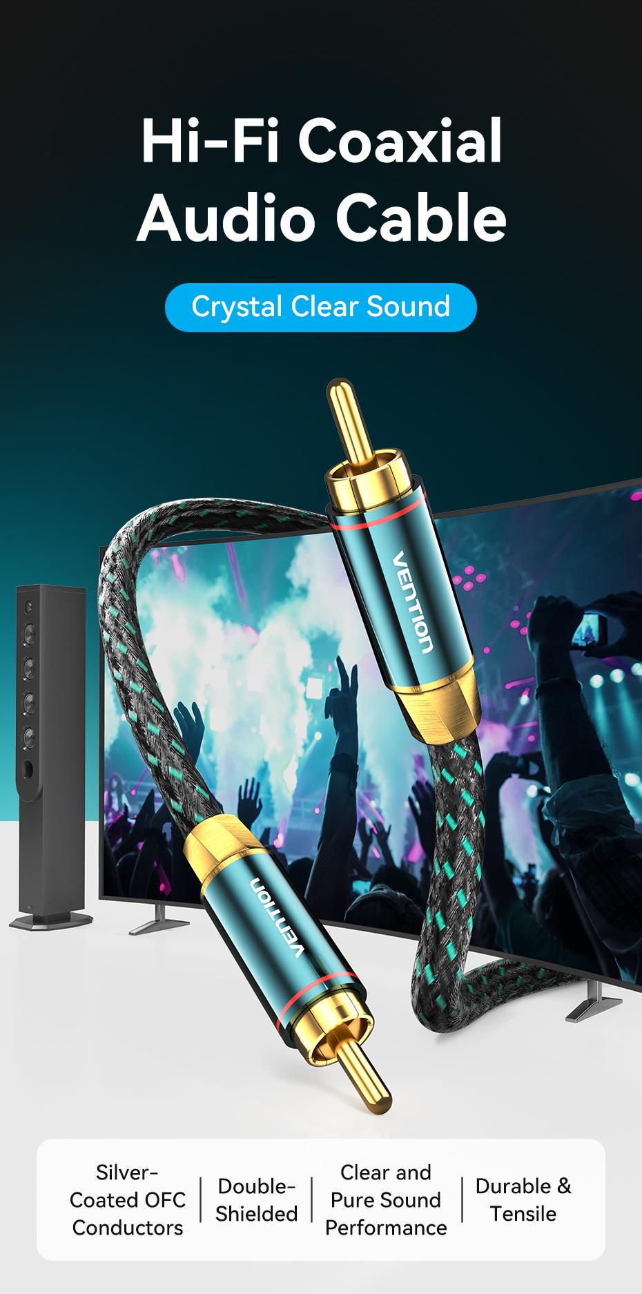 Аудіокабель коаксіальний Vention RCA-RCA посріблена мідь OFC обплетення/позолочені конектори 8 м Зелений (BCTGK) - фото 2 Аудіокабель коаксіальний Vention RCA-RCA посріблена мідь OFC обплетення/позолочені конектори 8 м Зелений (BCTGK) - фото 2