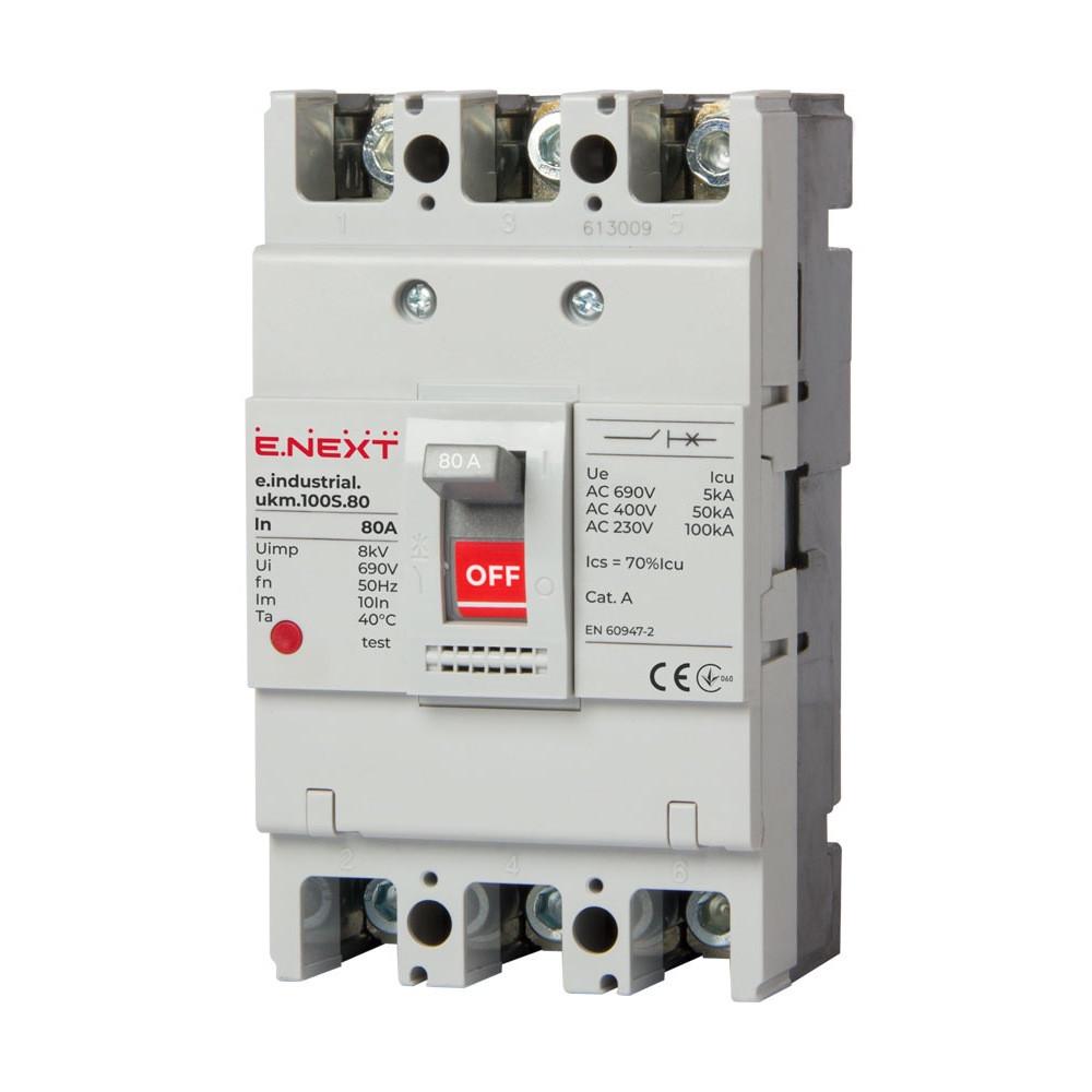 Автоматичний вимикач силовий E.NEXT 80А 30kA 3 полюси e.industrial.ukm.100S.80 i0010005 (14651)
