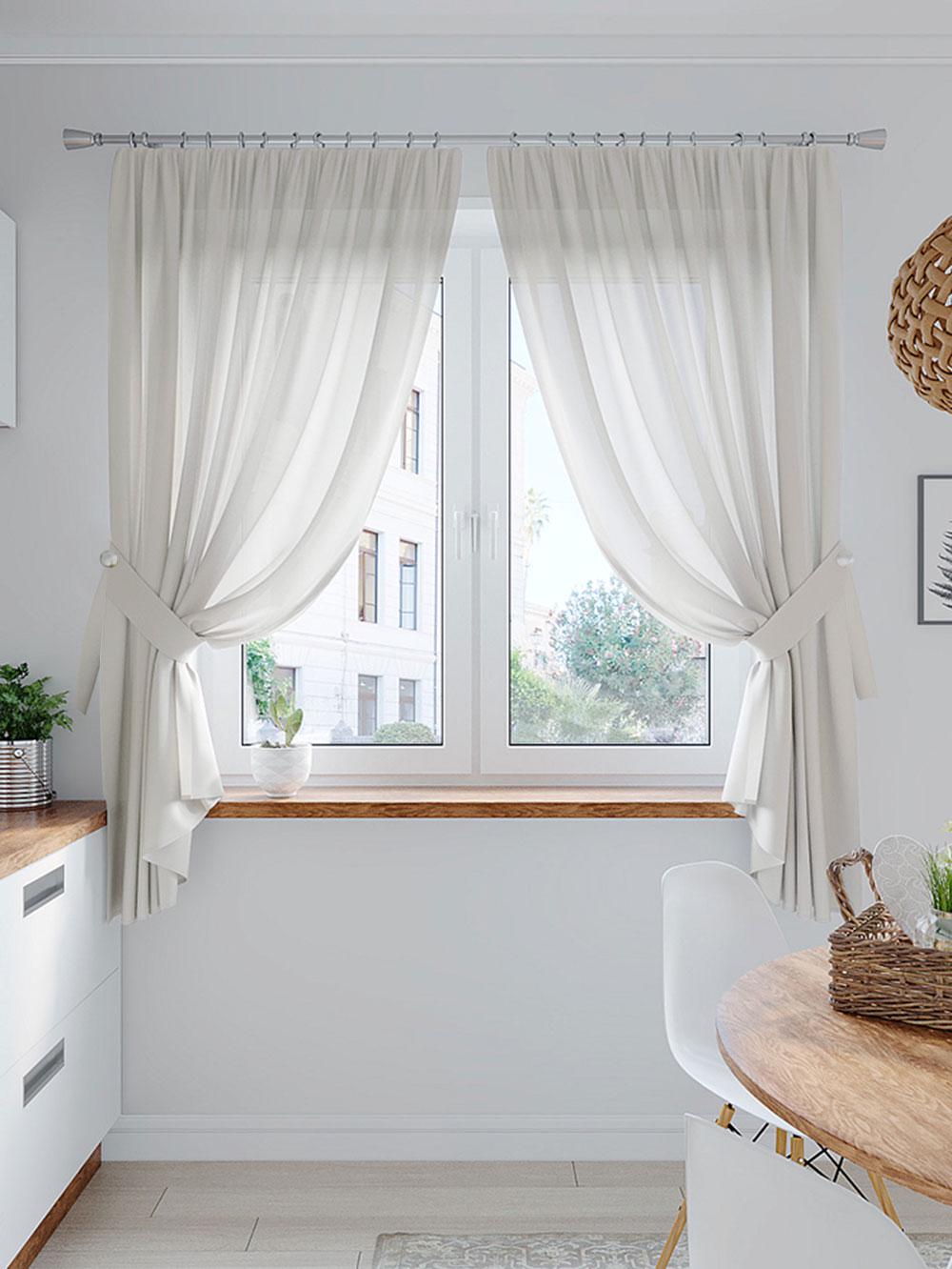 Комплект тюлей Pivdenne короткий 140х170 см 2 шт. и подвязы вуаль Светло-серый (60006-170-2)