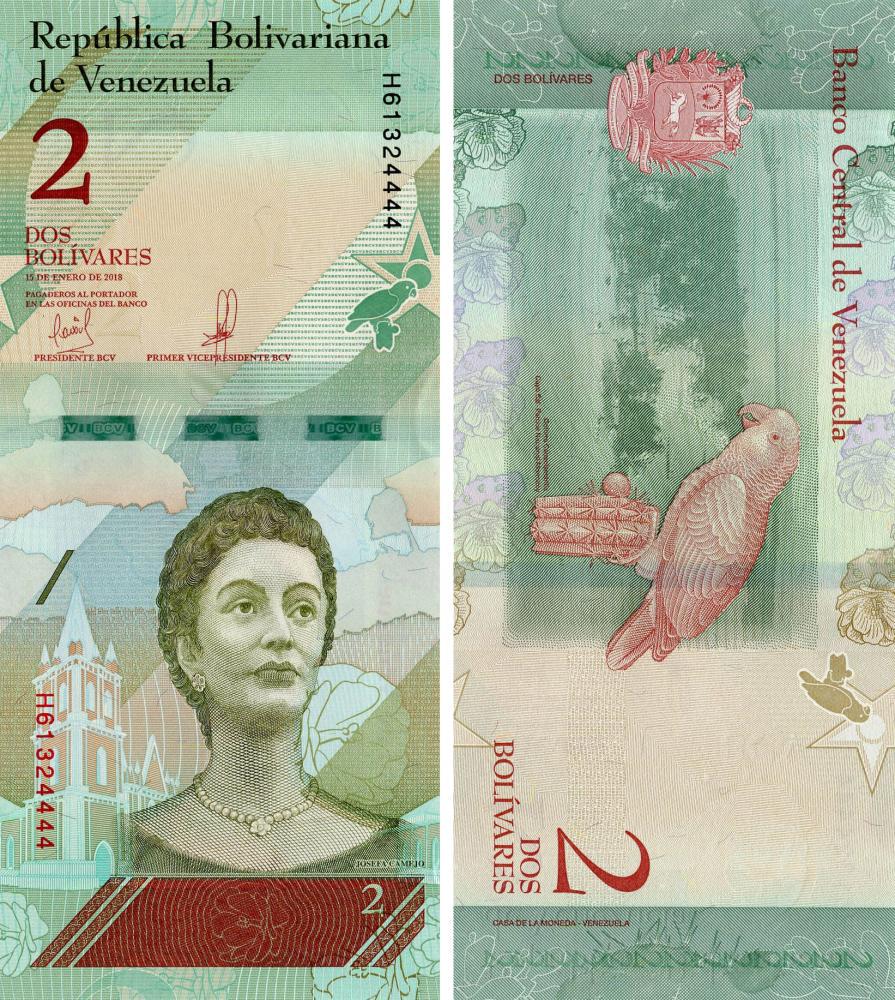 Коллекционная банкнота Венесуэла 2 боливара 2018 UNC Попугай P101 (Б10351) Коллекционная банкнота Венесуэла 2 боливара 2018 UNC Попугай P101 (Б10351)