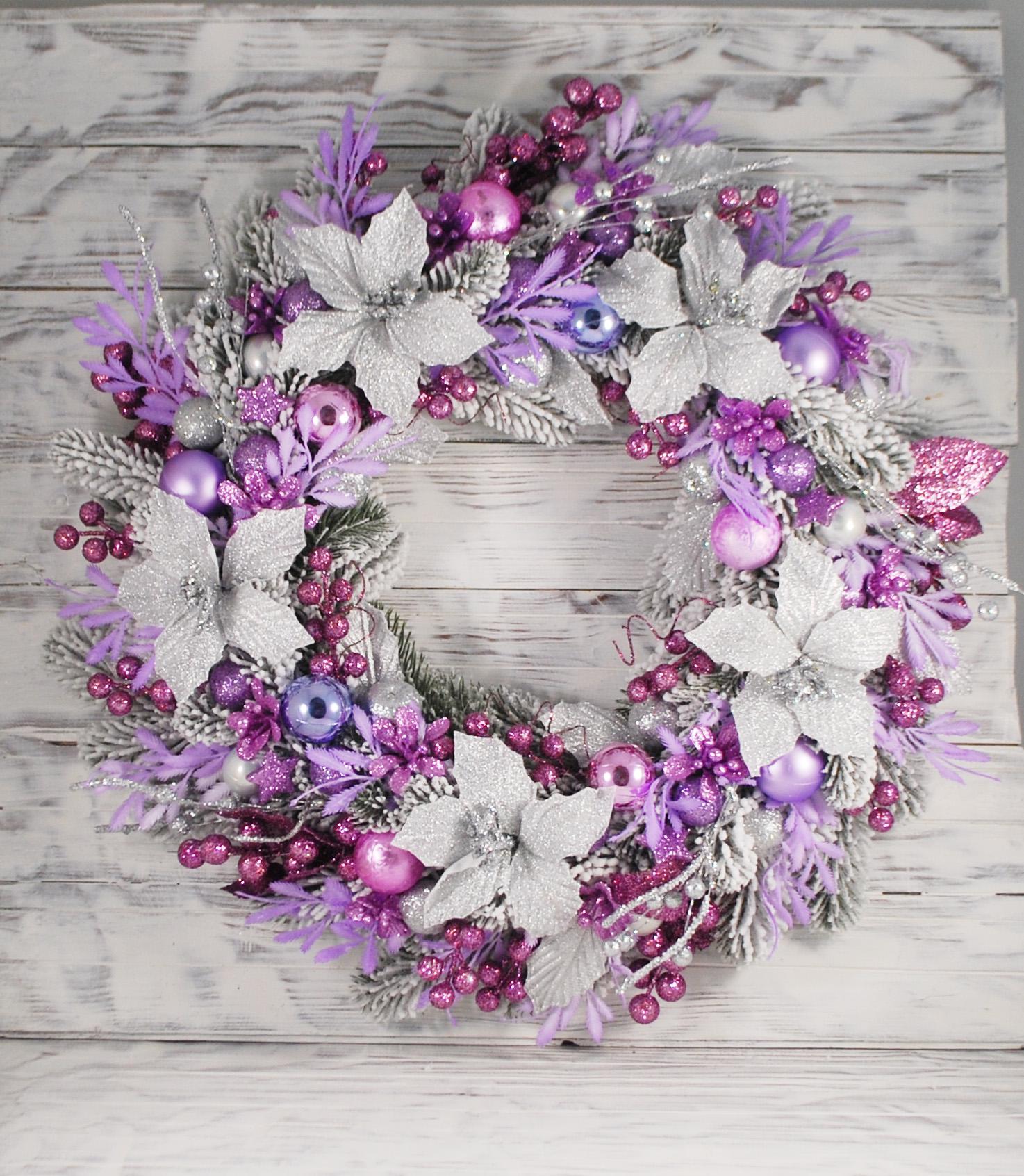 Вінок новорічний 43 см Бузковий/Білий (4933482) - фото 2