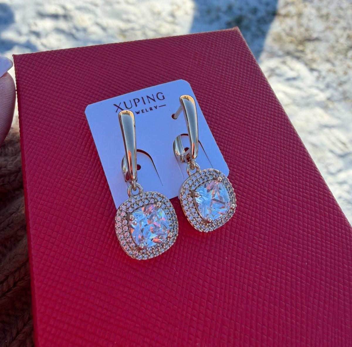 Серьги Xuping Зеленый камень Сваровски ювелирный сплав 18к 585п 2 см Золотой (322-006)